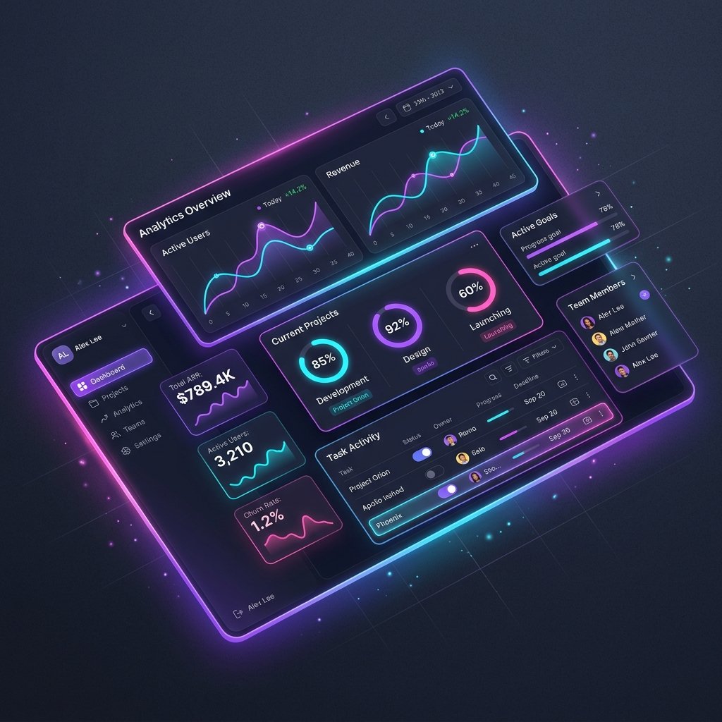 SaaS web application analytics dashboard floating